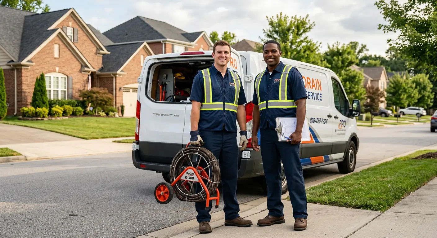 Sewer and drain service team with equipment ready for work in Wilmington