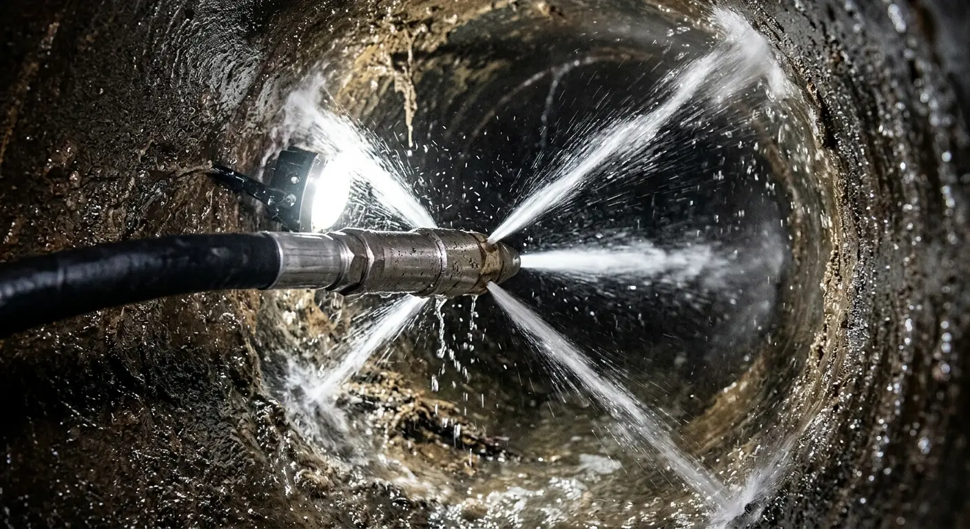 High-pressure hydro jetting nozzle cleaning sewer pipe for Storm Drain Cleaning in Wilmington
